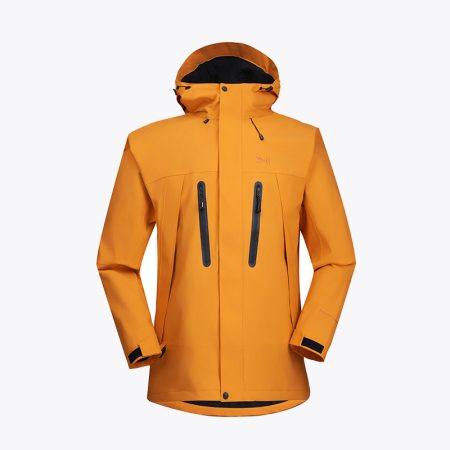 Men's Waterproof Orange Jacket with Black Accents and Zipper Pockets