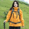 Woman wearing Simmerui lightweight waterproof outdoor jacket while hiking, designed for all-weather performance