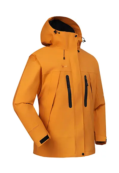 Simmerui men's waterproof orange jacket with adjustable hood and multiple pockets for outdoor protection