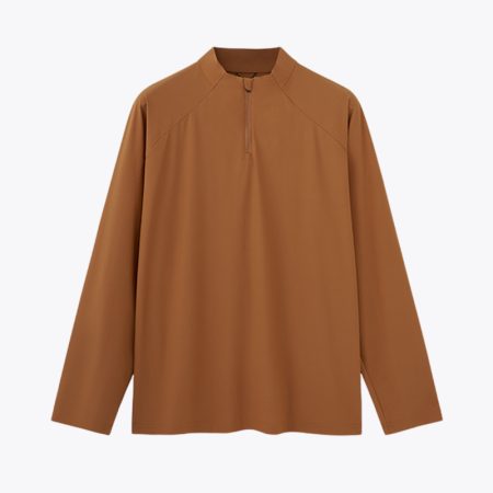 Simmerui Men's Quarter Zip T-Shirt in Brown - Front View
