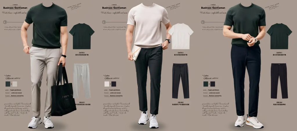 Casual and stylish travel outfits for men with breathable knitwear and comfortable trousers, perfect for weekend getaways.