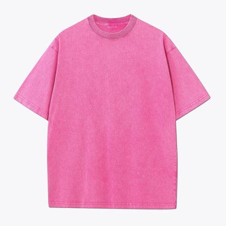 Pink vintage-style cotton t-shirt with relaxed fit and contrasting stitching, perfect for casual, trendy fashion.