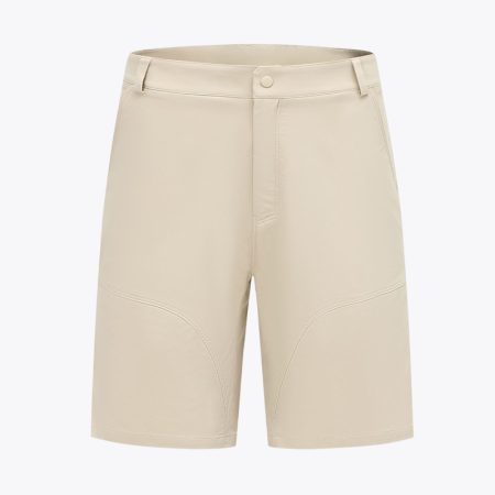 Men's beige outdoor sports quick-drying shorts with a slim fit design, side pockets, and a belt.