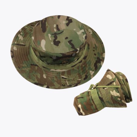 Simmerui foldable camouflage outdoor sunshade hat in green, with a wide brim for sun protection and compact design for easy storage during outdoor activities