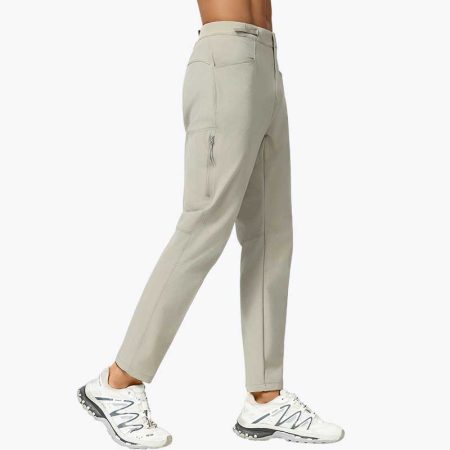 Side view of khaki nylon straight quick-drying pants for men, highlighting the clean design and fit