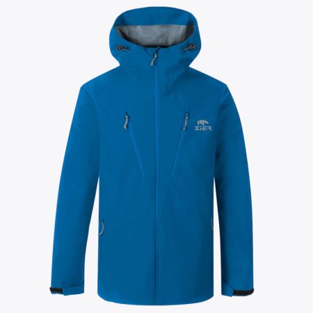 Simmerui men's waterproof hooded jacket in royal blue, featuring a sleek design, adjustable hood, and front zipper with two side pockets for functional storage