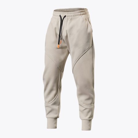 Men's apricot elastic waist sweatpants, front view, showcasing the comfortable fit and modern design.