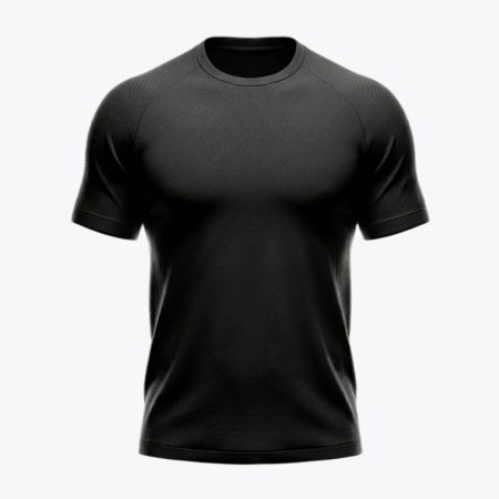 Black seamless quick-drying t-shirt for men showcasing a clean, athletic fit.