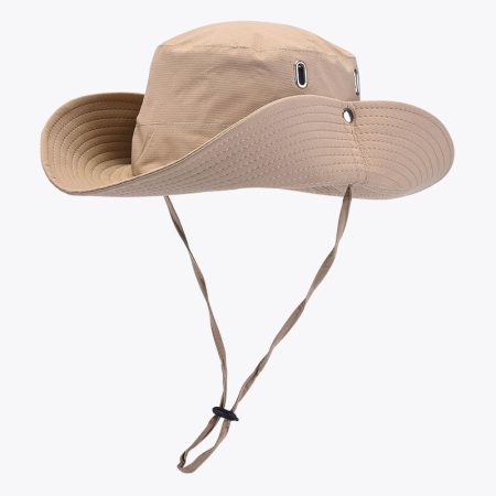 Simmerui waterproof quick-drying fisherman hat in khaki, featuring a wide brim for sun protection, adjustable chin strap, and breathable fabric for all-day comfort.