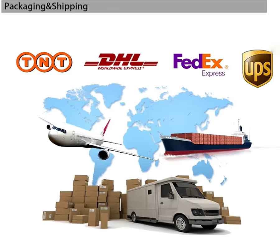 Various global shipping methods including air, sea, and road transport.