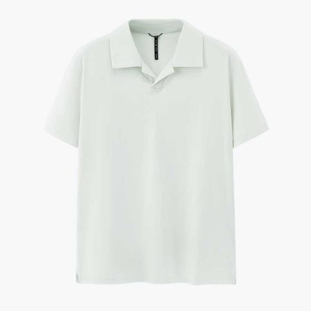White short-sleeve polo shirt with a classic collar, offering a sleek and minimal design.
