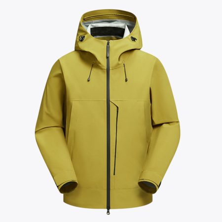 Simmerui unisex soft shell rain jacket in apple green with hood front view