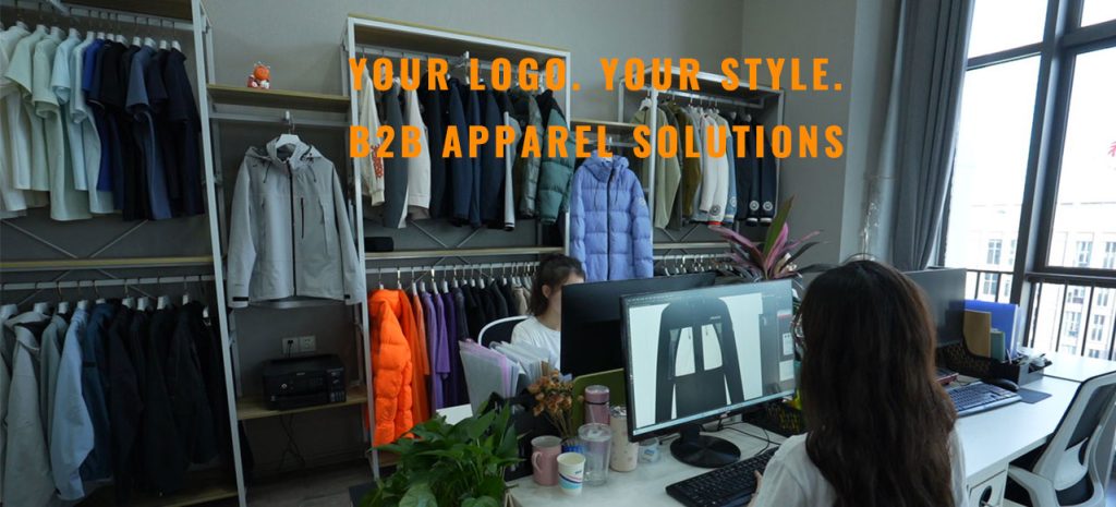 B2B apparel solutions showroom for custom logo and made-to-order fashion production
