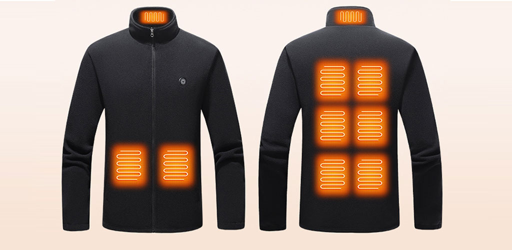 B2B smart apparel heated jacket zones (front and back) illustration