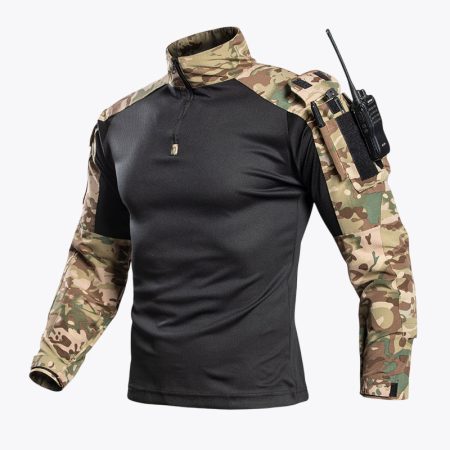 Camouflage long sleeve military tactical performance t-shirt front view
