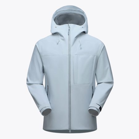 Front view of Simmerui Triple-Protection Hardshell Jacket in glacier-blue