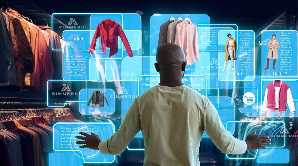 Buyer interacting with digital showroom interface to customize apparel collection.