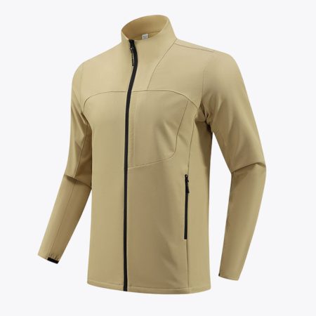 Simmerui khaki mens stand-up collar softshell jacket front views