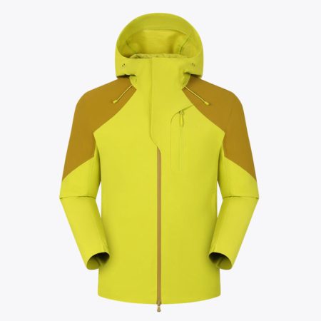 Simmerui seamless heat-sealed soft shell jacket in lemon-yellow with hood front view