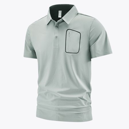 Simmerui seamless classic polo shirt close-up of collar and snap buttons, space gray color