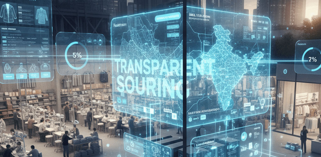 Digital visualization of transparent apparel supply chains with live tracking and sourcing info