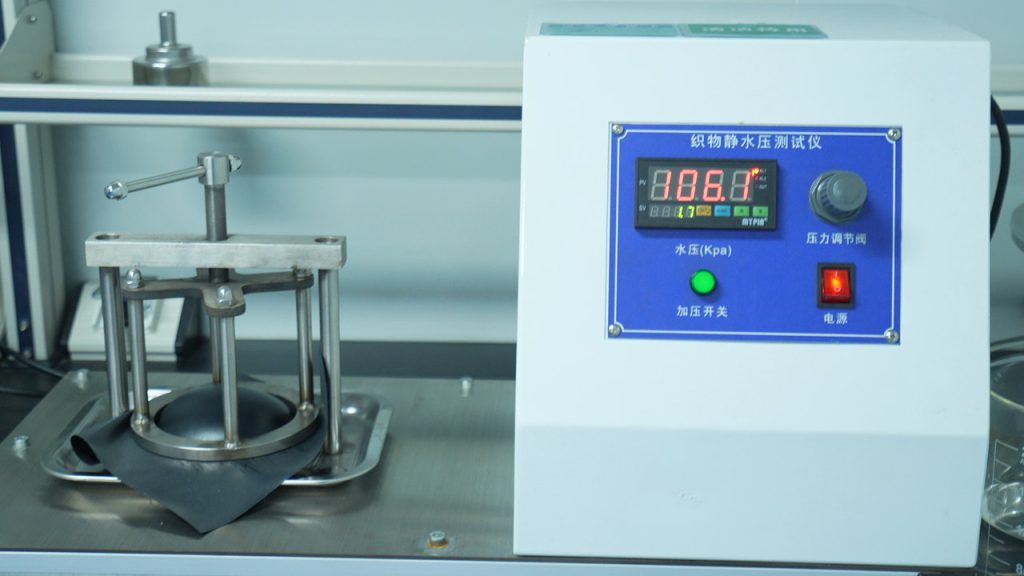 Water resistance test setup for quality control in textile manufacturing