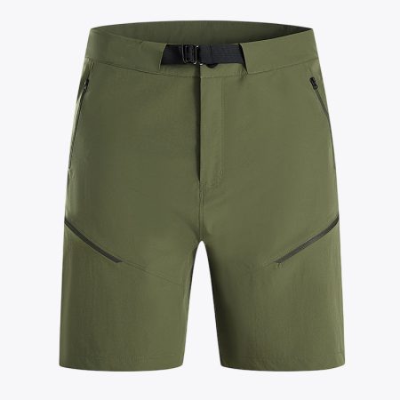 Simmerui quick-dry stretch sports shorts in army green, front view