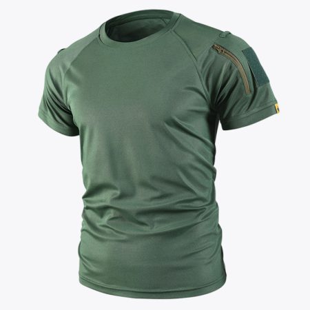 army green quick dry performance t-shirt for men with short sleeves and round neck