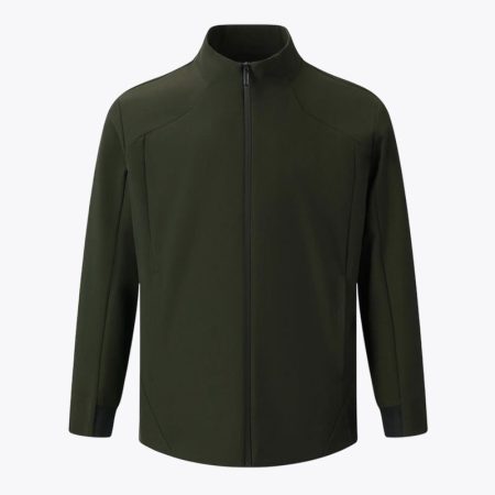 Simmerui outdoor soft shell windbreaker in army green with full zip front view