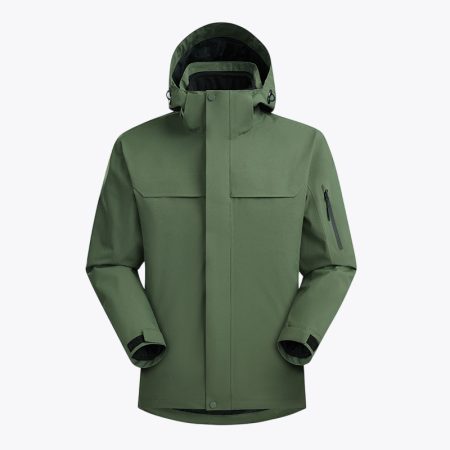 Simmerui 3-in-1 seamless hard shell jacket in army-green with hood front view
