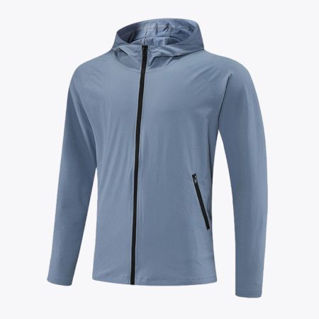 Simmerui men's sport zip hooded jacket in blue, side view