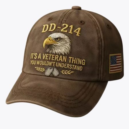 brown Distressed digital print baseball cap with eagle embroidery and US flag patch