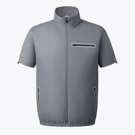Simmerui air conditioning fan vest, dark grey, front view with zip pockets
