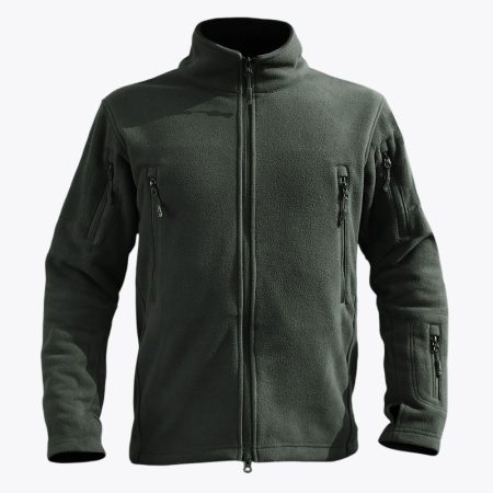 Simmerui tactical polar fleece softshell jacket in green with full zip front view