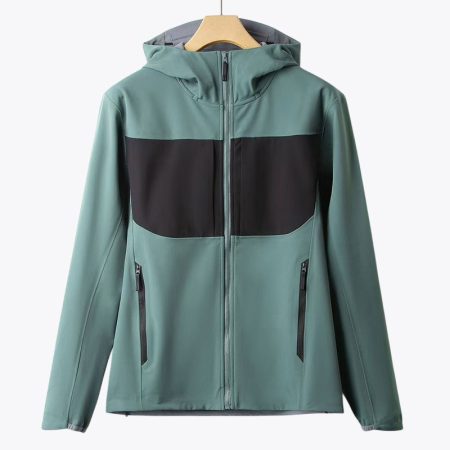 Simmerui water-repellent hooded jacket in green black, full front view