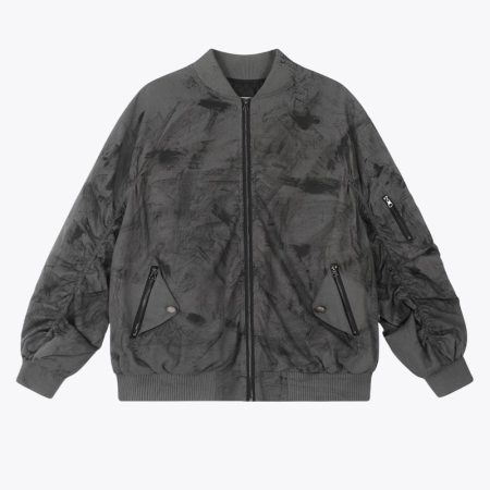 Full view of punk distressed baseball jacket for men