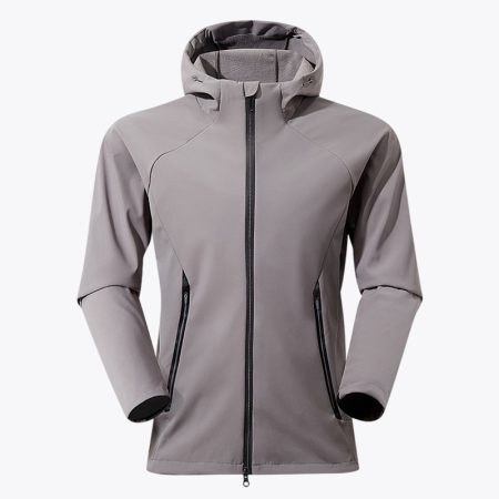 Simmerui waterproof thickened hard shell jacket with hood in grey front view