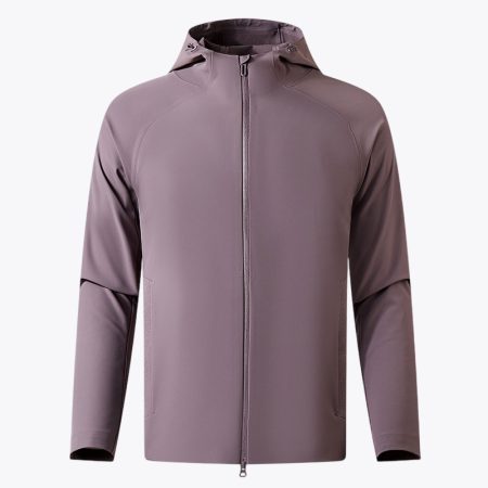 Simmerui premium hooded shell jacket in purple, front view, lightweight waterproof outer shell