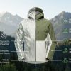 Technical outdoor jacket made with recycled materials and eco-friendly production processes for sustainable apparel