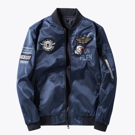 Simmerui lightweight MA1 embroidered bomber jacket in blue with front zipper and patch details
