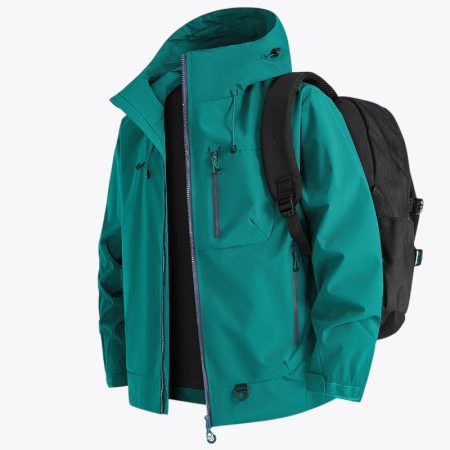 Simmerui fairy-trail-green water-resistant shell jacket for men with stand collar and zip pockets