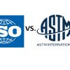 ISO vs ASTM logos for international textile testing standards comparison.