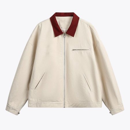 Simmerui men's cotton washed Detroit jacket in light khaki with contrast collar