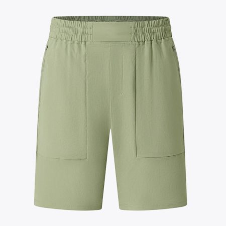 Simmerui light-army-green men's solid nylon shorts with elastic waistband and adjustable drawstring for comfort.