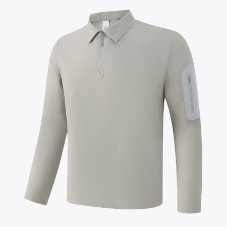 Simmerui men's quick-dry long sleeve polo shirt in mandarin-gray front view