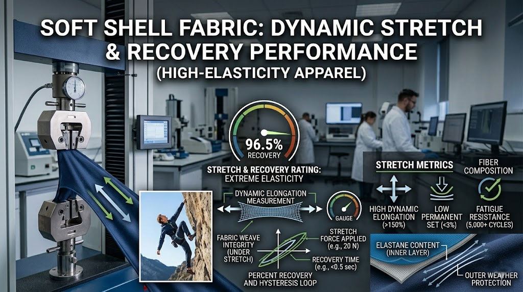 Soft shell fabric stretch and recovery performance test for high elasticity outdoor apparel
