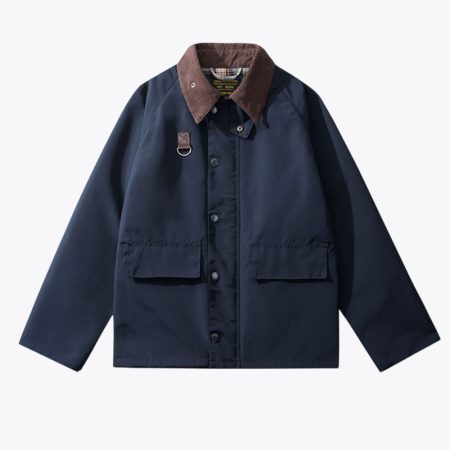 Simmerui royal-blue waterproof short jacket for men front view with corduroy collar