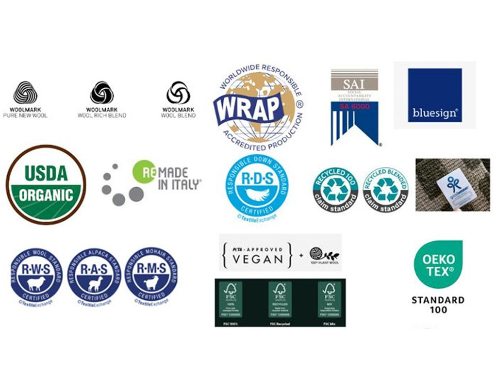 Sustainability and certification logos for outdoor apparel OEM and ethical production