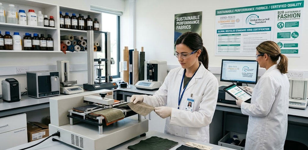 Laboratory testing sustainable performance fabrics for compliance certification and quality control