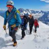 Mountaineers wearing technical outerwear in extreme outdoor conditions